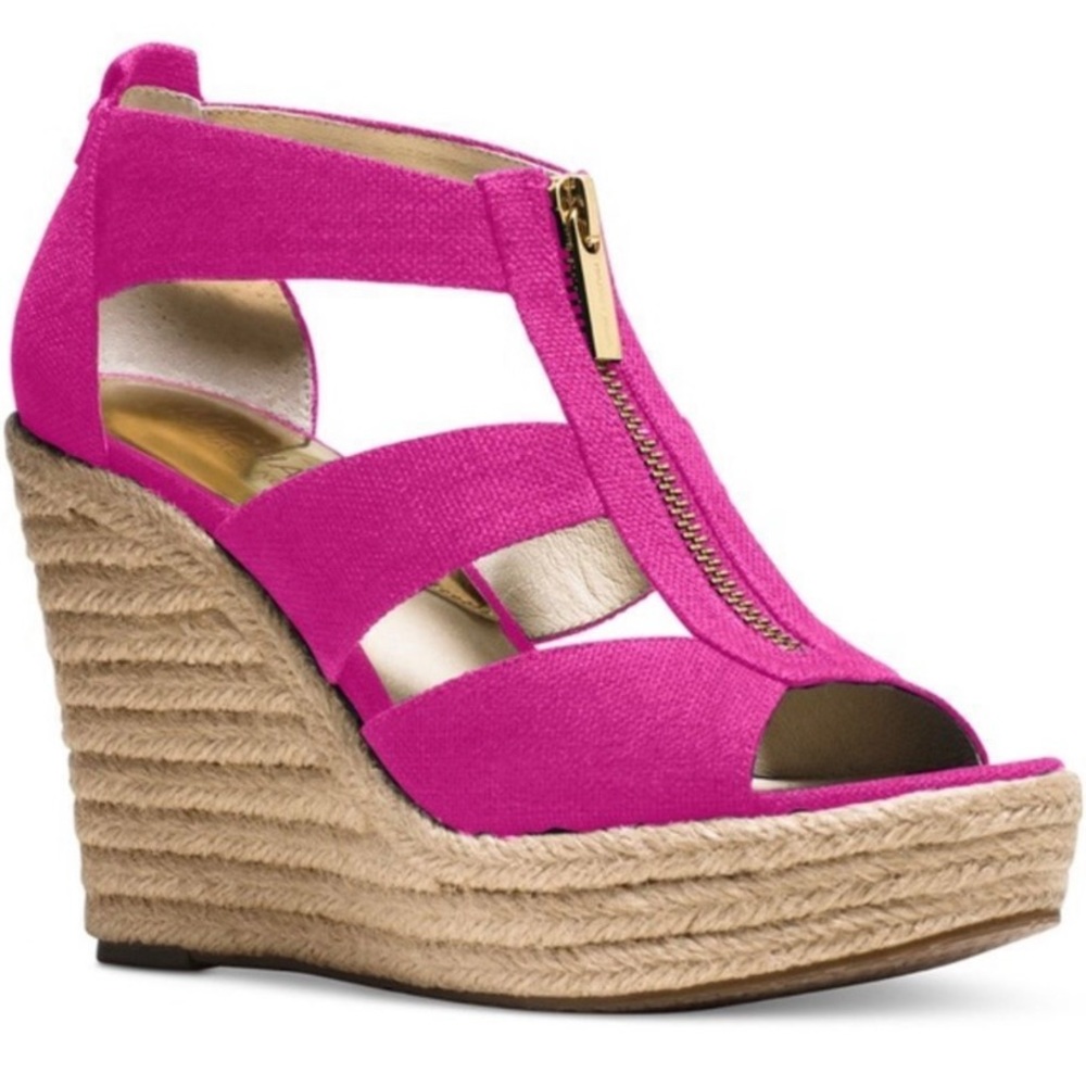 Michael Kors Damita Women’s Pink Canvas Espadrilles Wedge Sandals Size 9